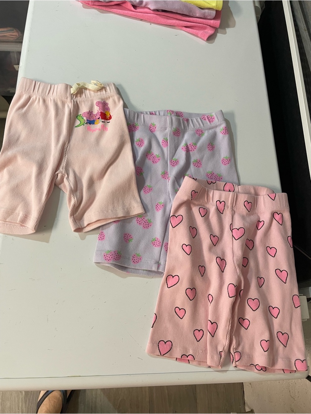 Zara Girls Pink and Lavender Heart & Strawberry Print Leggings Shorts (3-Pack)